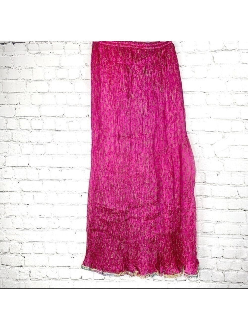 𝅺nwot-fuchsia & Gold Block Print Beaded Maxi Skirt